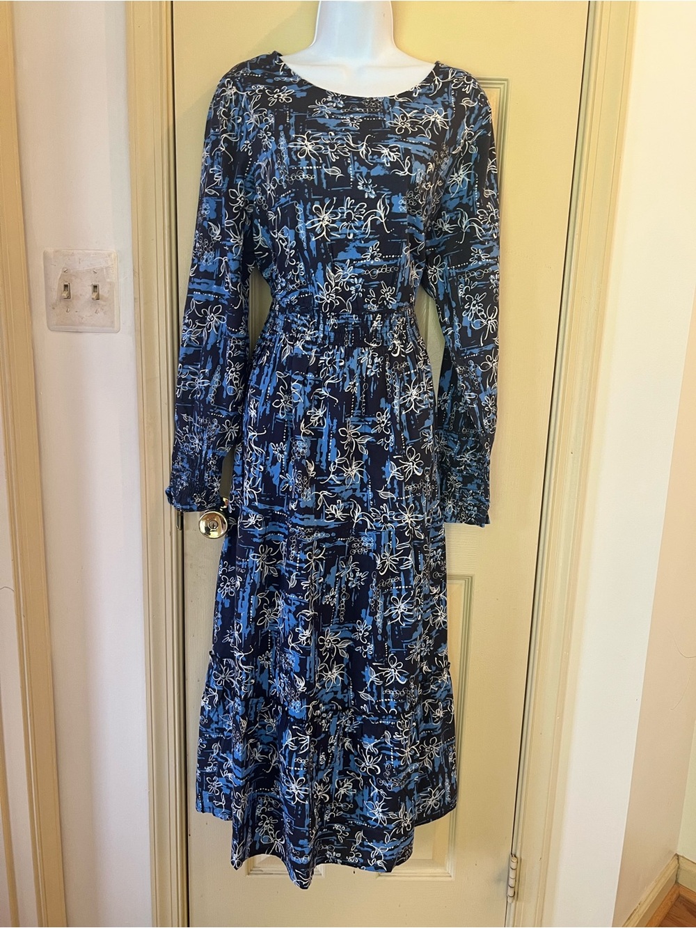 Amazon Essentials Blue Floral Maxi Dress with Long Sleeves